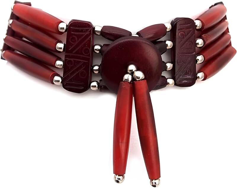 Unisex 4-Row Burgundy Bone Choker Necklace