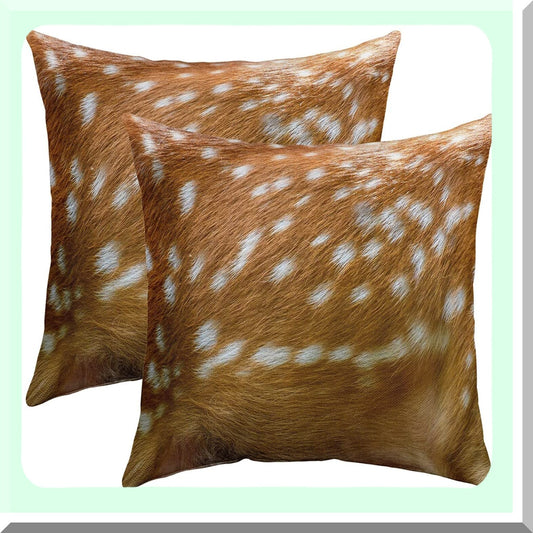 Wild Safari Deer Print Pillow Covers - Set of 2 18x18 Novelty Animal Hide Cushion Covers for Boys and Men. Spotted Elk Design in 3D Brown Color.