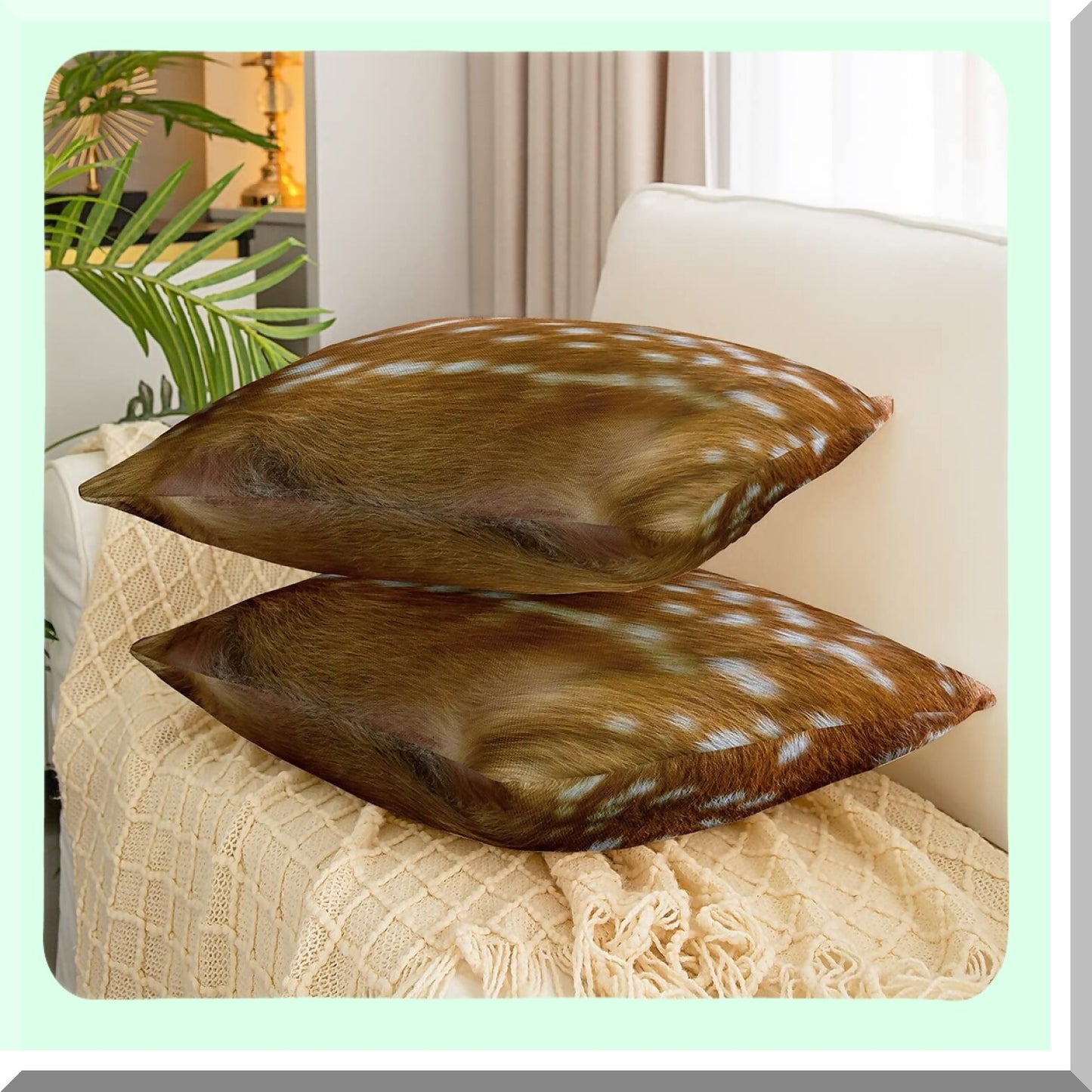 Wild Safari Deer Print Pillow Covers - Set of 2 18x18 Novelty Animal Hide Cushion Covers for Boys and Men. Spotted Elk Design in 3D Brown Color.