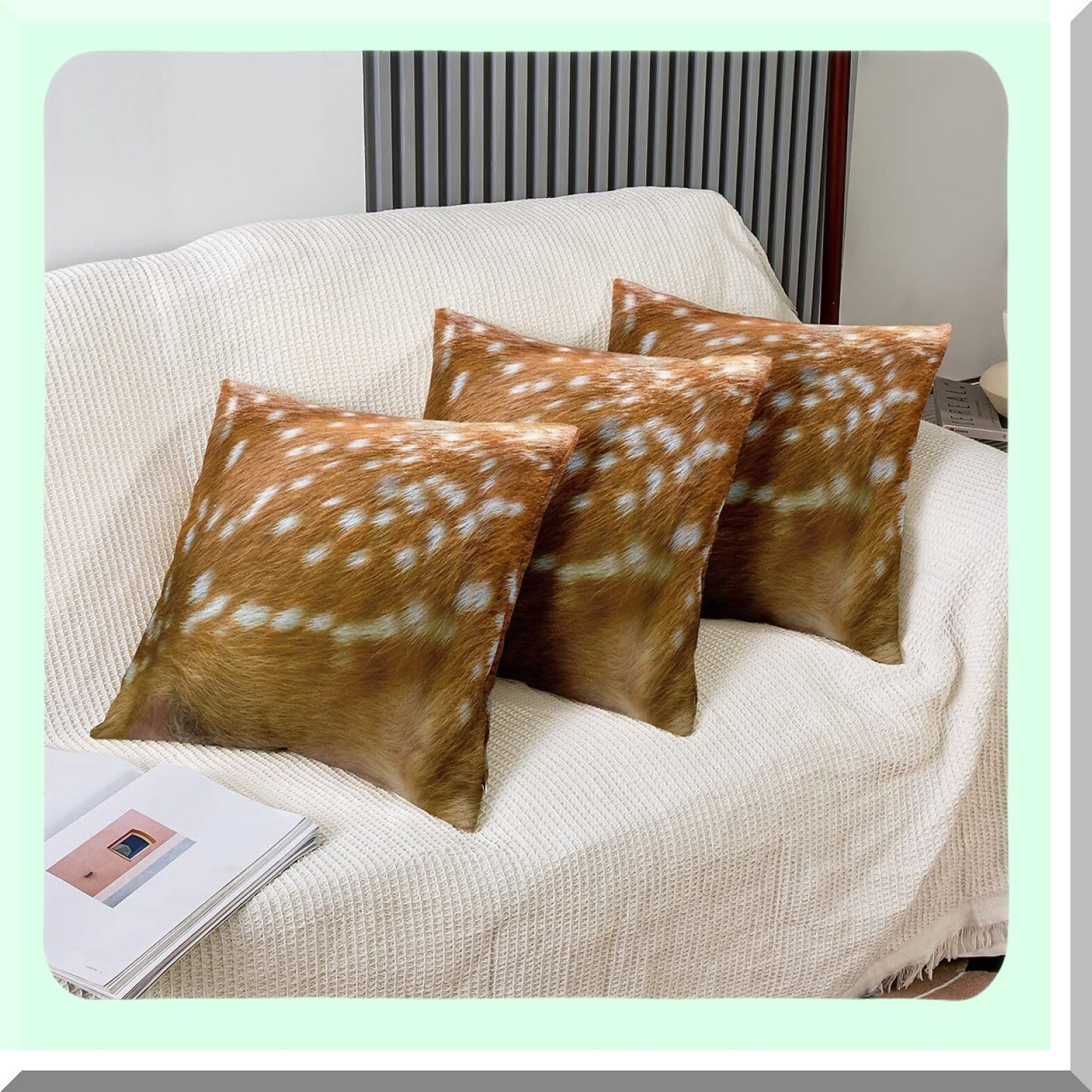 Wild Safari Deer Print Pillow Covers - Set of 2 18x18 Novelty Animal Hide Cushion Covers for Boys and Men. Spotted Elk Design in 3D Brown Color.