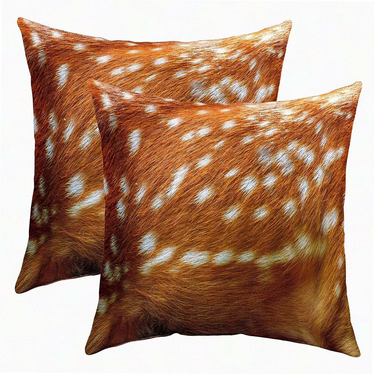 Wild Safari Deer Print Pillow Covers - Set of 2 18x18 Novelty Animal Hide Cushion Covers for Boys and Men. Spotted Elk Design in 3D Brown Color.