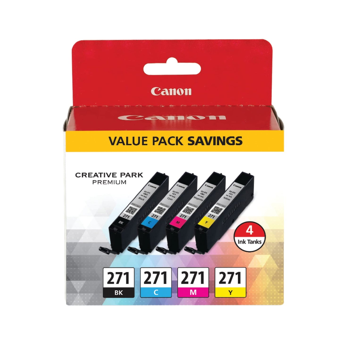 CLI-271 Black/Cyan/Magenta/Yellow Ink Tanks (0390C005), Pack of 4