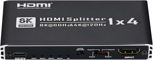 8K HDMI Splitter 1 in 4 Out, 4K@120Hz, HDR, Dolby Atmos