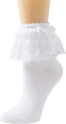 Women’s Pearl Lace Ruffle No-Show Cotton Socks