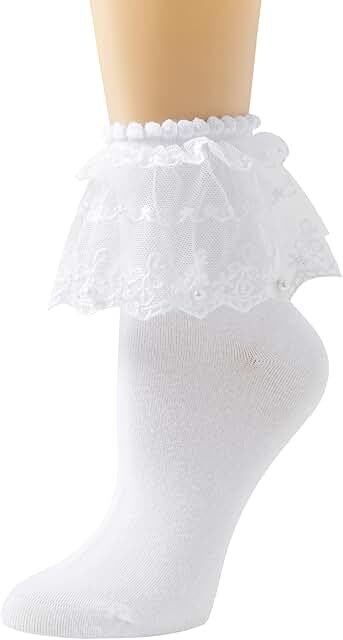Women’s Pearl Lace Ruffle No-Show Cotton Socks