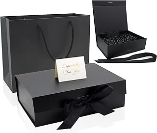 Large Black Gift Box with Ribbon and Accessories