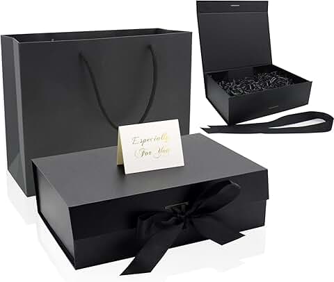 Large Black Gift Box with Ribbon and Accessories