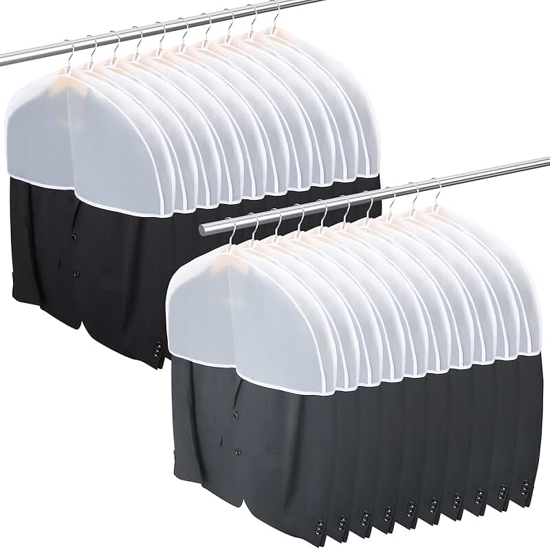 Pack of 20 breathable clear plastic shoulder covers for hanging clothes