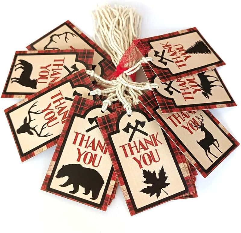 Lumberjack Party Thank You Favor Tags, Set of 24