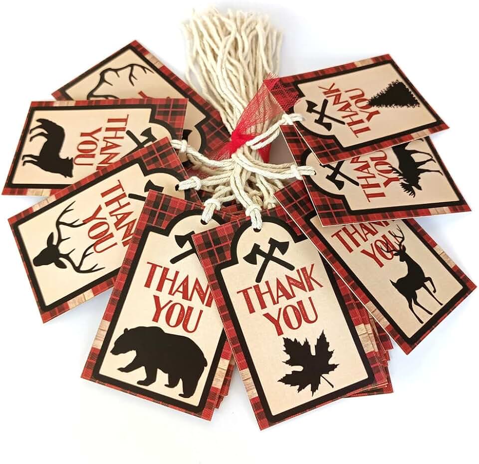 Lumberjack Party Thank You Favor Tags, Set of 24