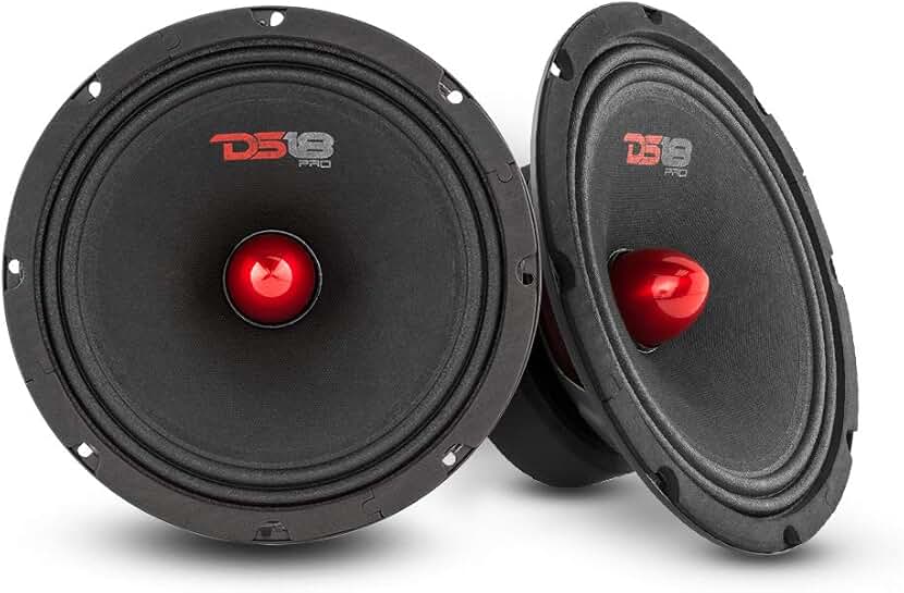 Pair of 8-inch midrange car speakers, 580W, red aluminum bullets