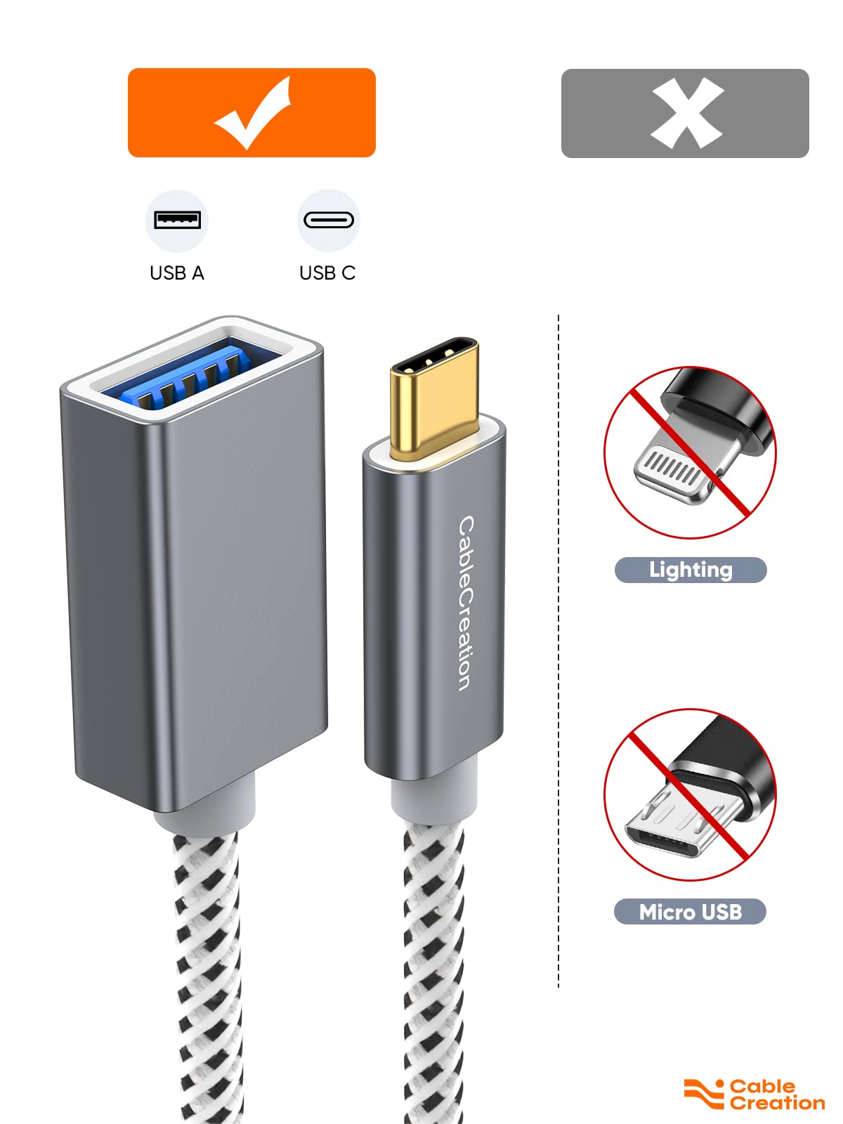 USB3.1 USB Female to USB C Adapter 0.5 FT, USB C to USB A Female Adapter Cable OTG 5Gbps Data Female USB A to C Male for MacBook Pro Air XPS 15 Galaxy S22 Ultra S21 etc, 0.15m Space Gray