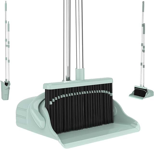 Pet Hair Broom and Dustpan Set with Long Handle