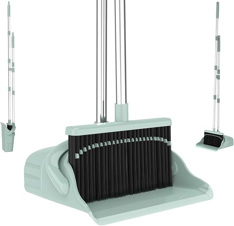 Pet Hair Broom and Dustpan Set with Long Handle