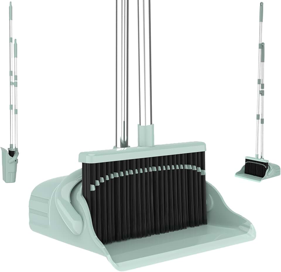 Pet Hair Broom and Dustpan Set with Long Handle