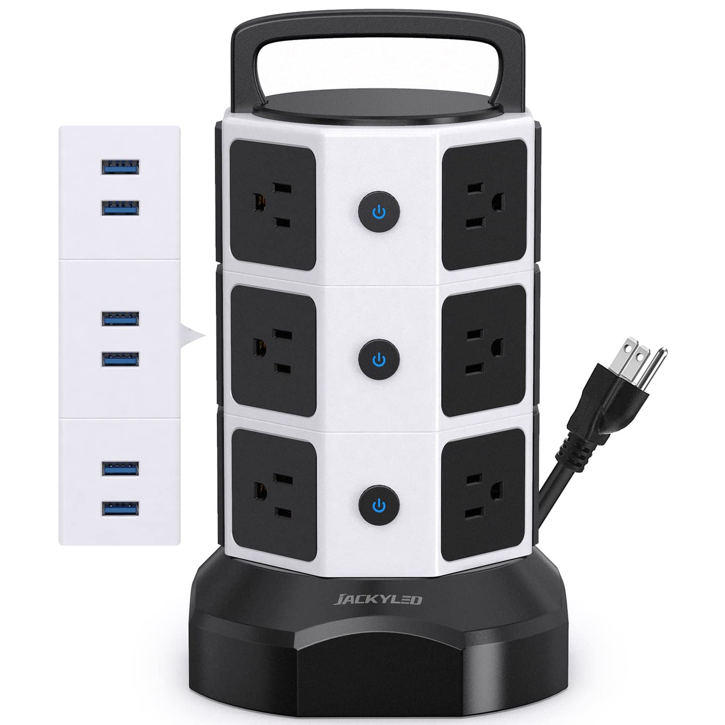 Power Strip Tower Surge Protector, 1625W 13A Outlet Surge Electric Tower, 12 Outlets 6 USB Ports Charging Station with 16AWG 6.5ft Heavy Duty Extension Cord for Home Office Dorm