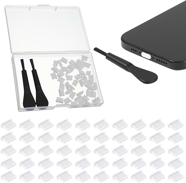 50 Pack Silicone USB C Dust Plugs with Cleaning Brushes