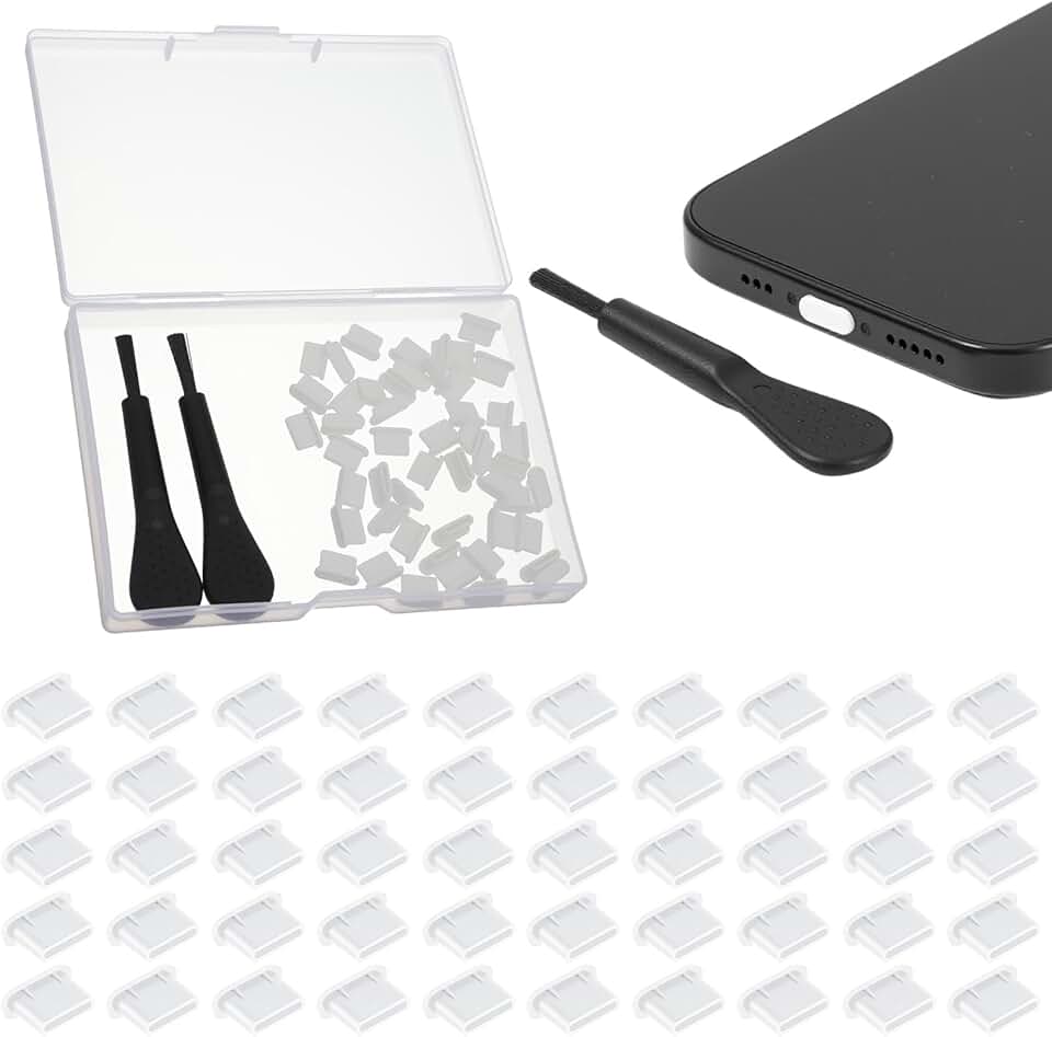 50 Pack Silicone USB C Dust Plugs with Cleaning Brushes