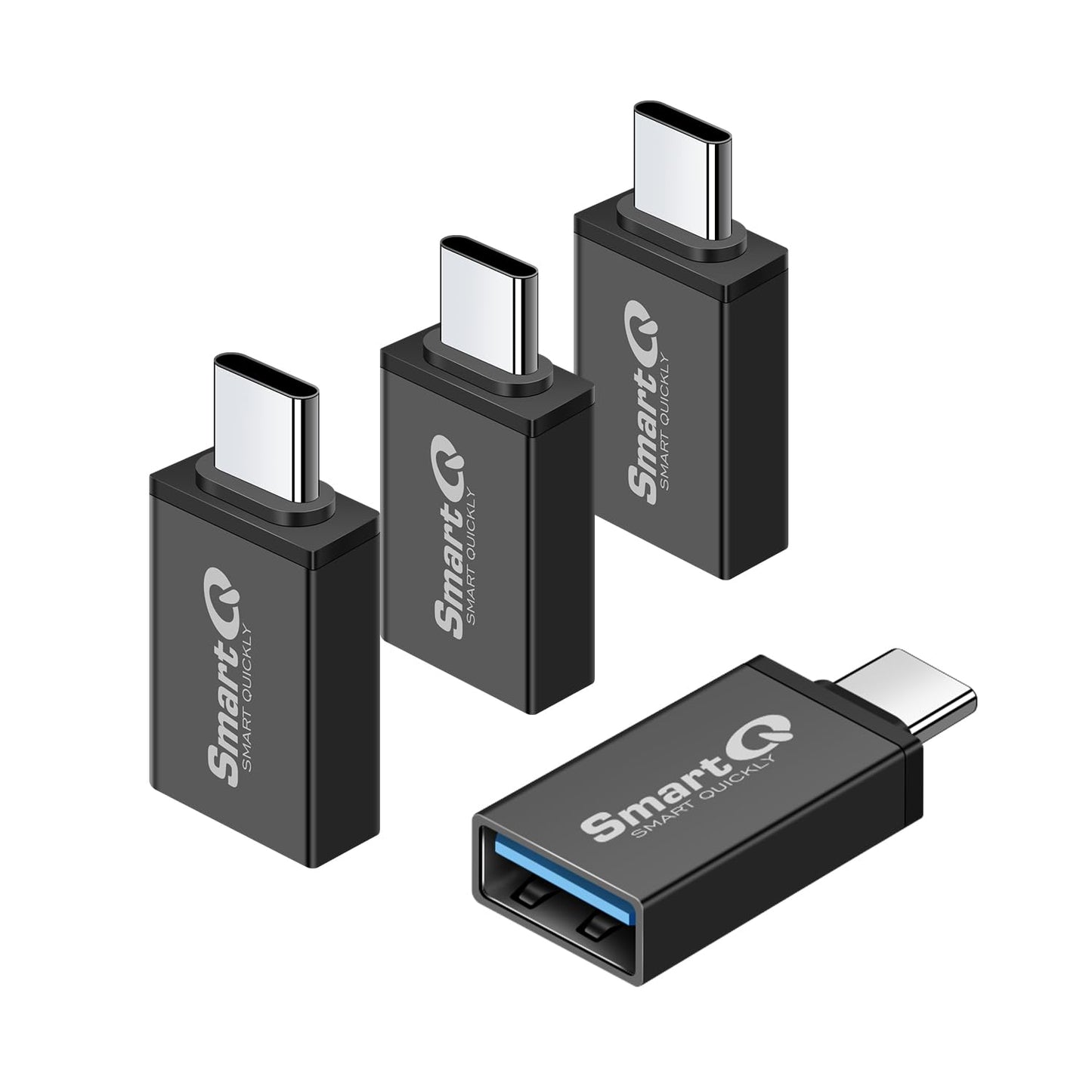 USB C to USB 3.0 Female Adapter, Pack of 4, Black