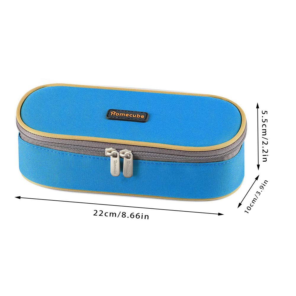 Large Blue Pencil and Makeup Case with Double Zippers