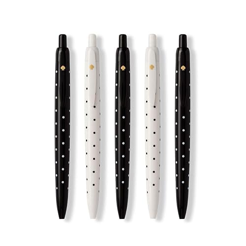 Set of 5 black ink polka dot retractable pens