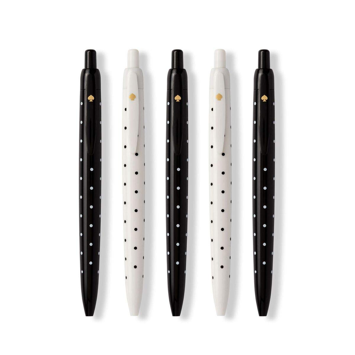 Set of 5 black ink polka dot retractable pens