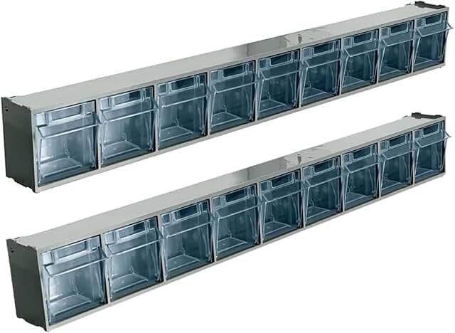 Two Plastic Storage Cabinets with Nine Tilt-Out Bins