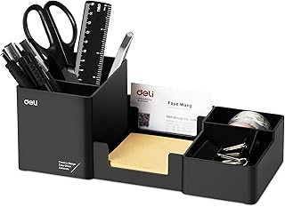 Plastic desk organizer with pencil holder and sticky note tray
