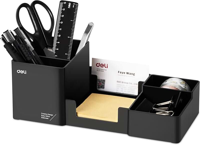 Plastic desk organizer with pencil holder and sticky note tray