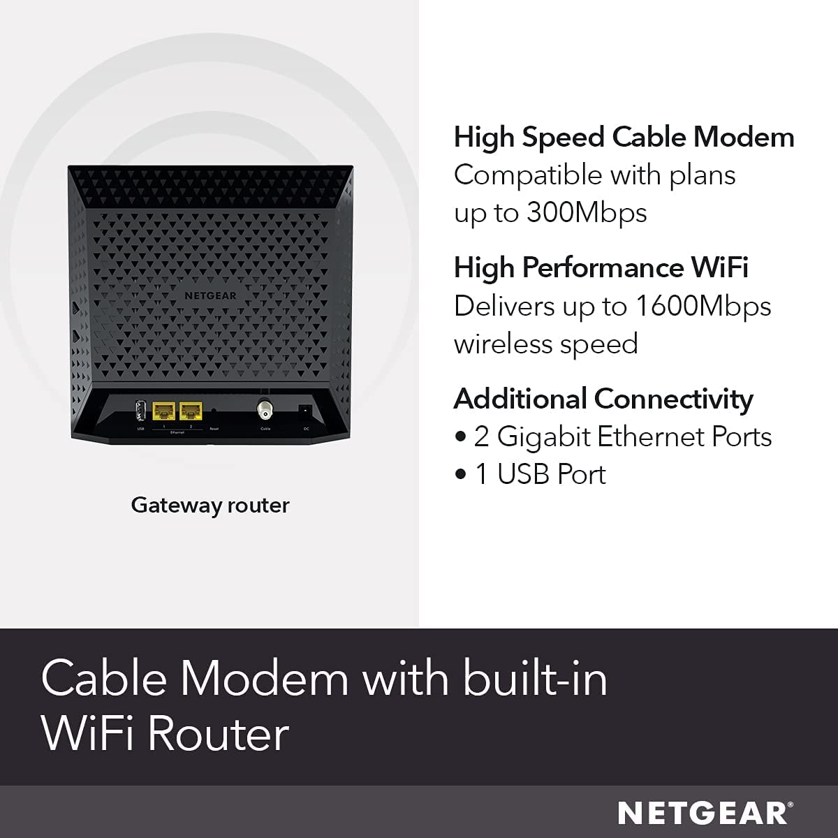 Cable Modem Wi-Fi Router Combo C6250 - Compatible with All Cable Providers Including Xfinity by Comcast, Spectrum, Cox | for Cable Plans Up to 300 Mbps | AC1600 Wi-Fi Speed | DOCSIS 3.0