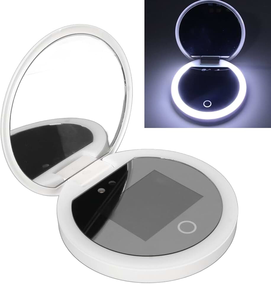 Portable 3.5-inch Mirror with Brightness Control and 2X Magnification
