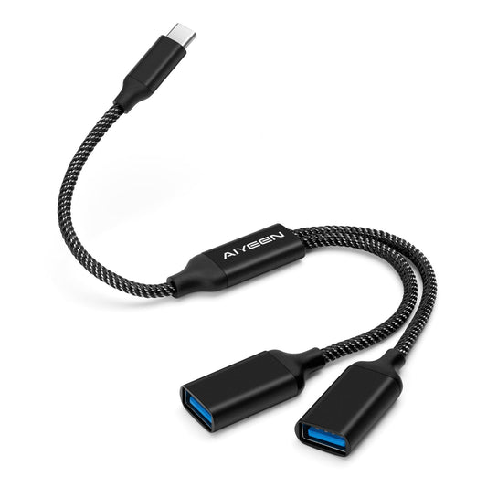 USB C to 2 USB-A splitter cable for data and charging