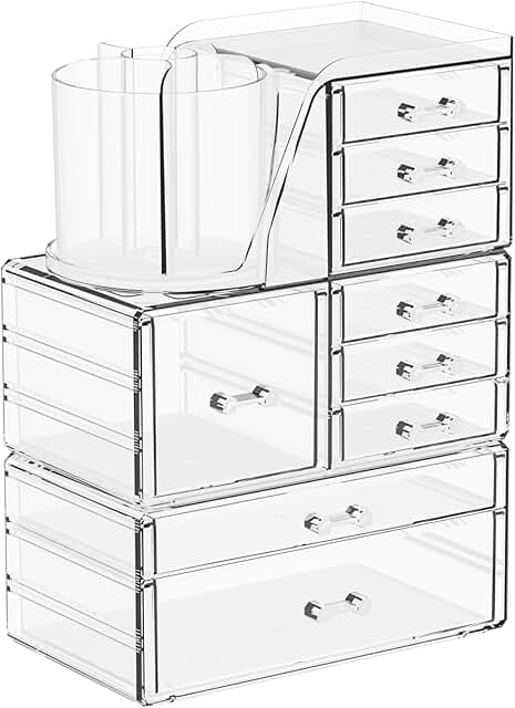 Three Clear Acrylic Makeup and Skincare Organizer Sets