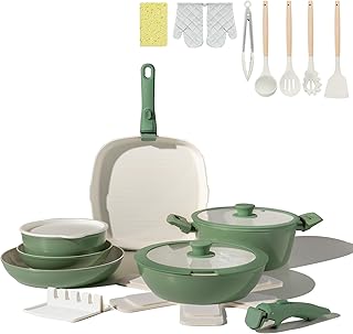 25-Piece Ceramic Nonstick Cookware Set with Removable Handles