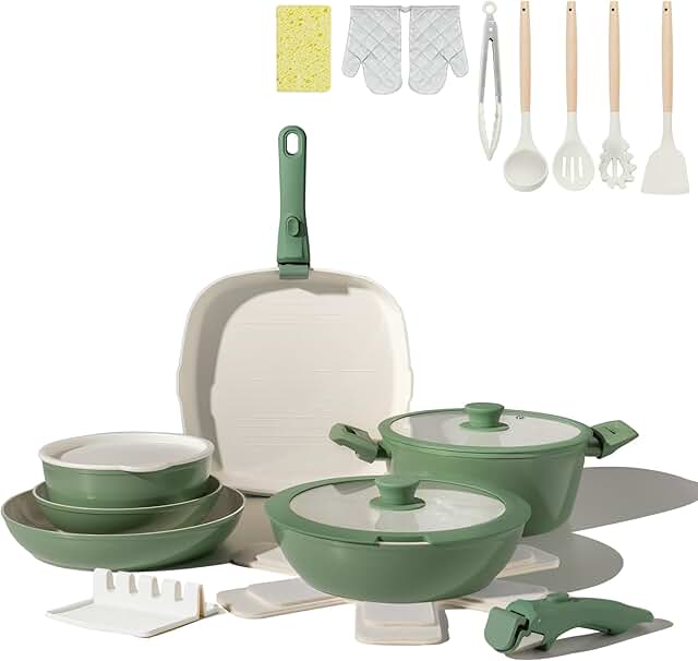 25-Piece Ceramic Nonstick Cookware Set with Removable Handles