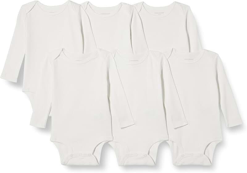 Six unisex long-sleeve baby bodysuits