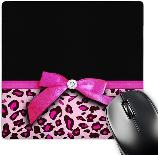 Hot Pink Leopard Mouse Pad with Faux Ribbon Bow