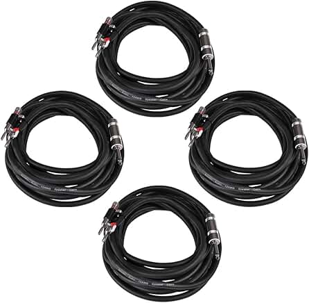4 Pack 20-Foot 12-Gauge Banana to 1/4" Speaker Cables