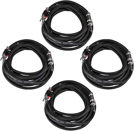 4 Pack 20-Foot 12-Gauge Banana to 1/4" Speaker Cables