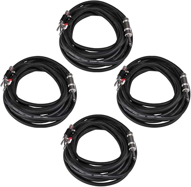 4 Pack 20-Foot 12-Gauge Banana to 1/4" Speaker Cables