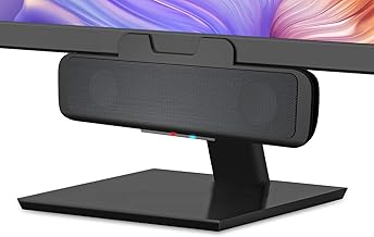 USB and Bluetooth speaker bar with speakerphone and monitor clamp