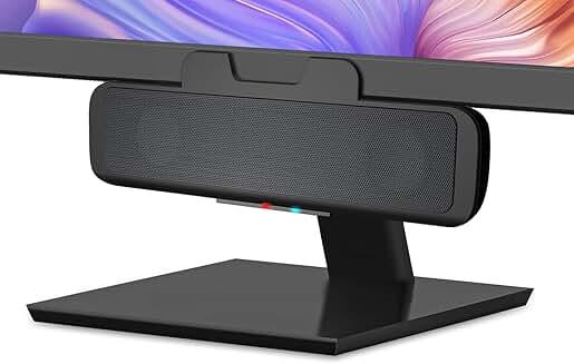 USB and Bluetooth speaker bar with speakerphone and monitor clamp