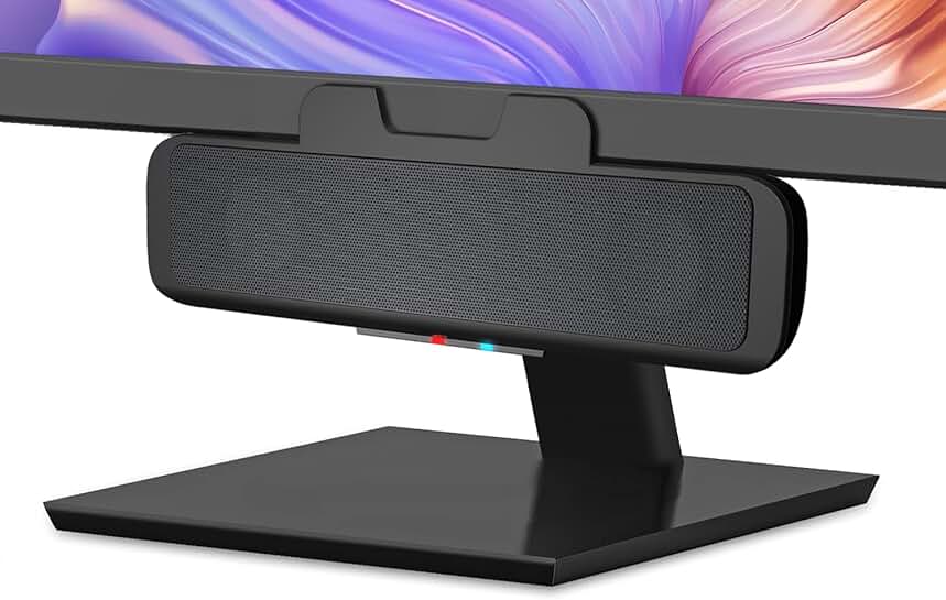 USB and Bluetooth speaker bar with speakerphone and monitor clamp