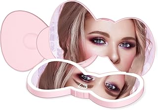 Small double-sided LED travel makeup mirror with bow design