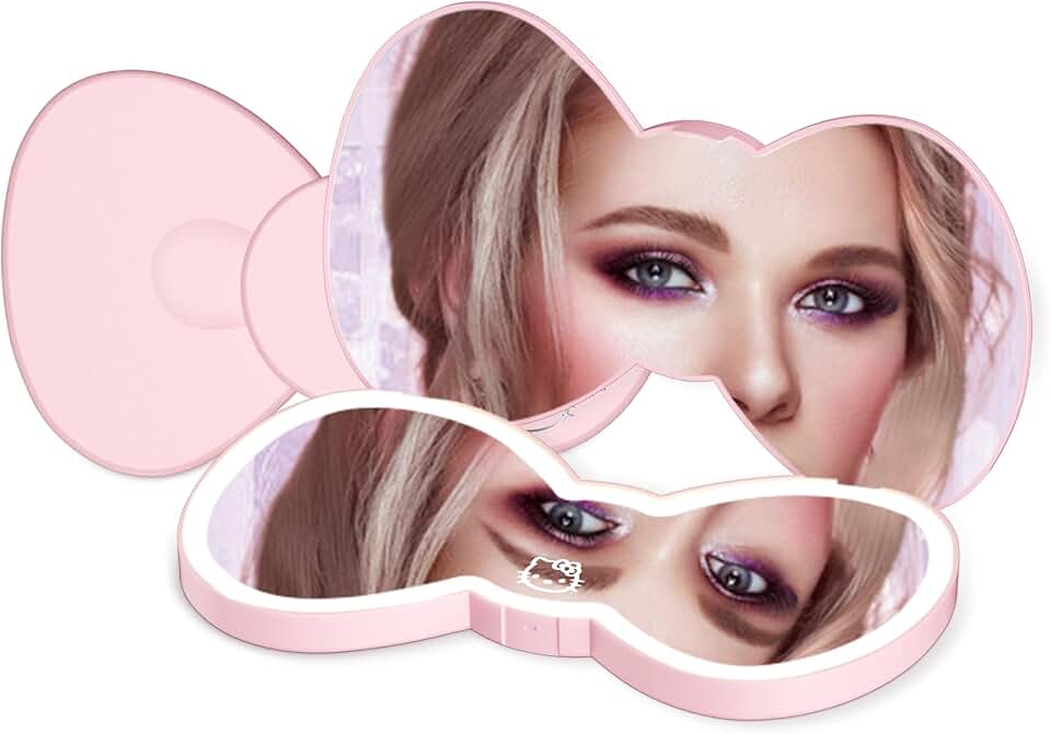 Small double-sided LED travel makeup mirror with bow design