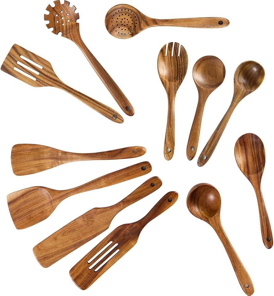 12-Piece Wooden Kitchen Utensil Set for Non-Stick Pans