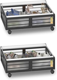 Black Bamboo Underbed Storage Containers with Wheels, 2 Pack