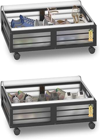 Black Bamboo Underbed Storage Containers with Wheels, 2 Pack