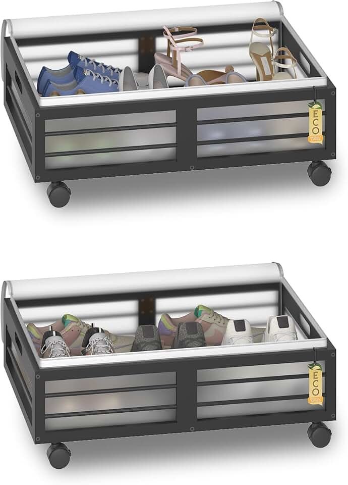 Black Bamboo Underbed Storage Containers with Wheels, 2 Pack
