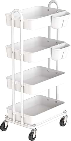 4-Tier Rolling Utility Cart with Hanging Buckets